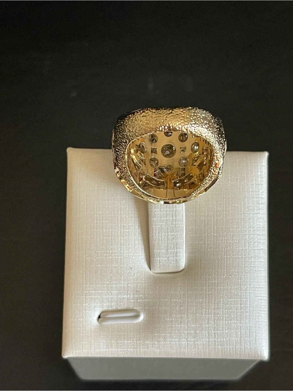 matte gold cage style rhinestone dome Ring.